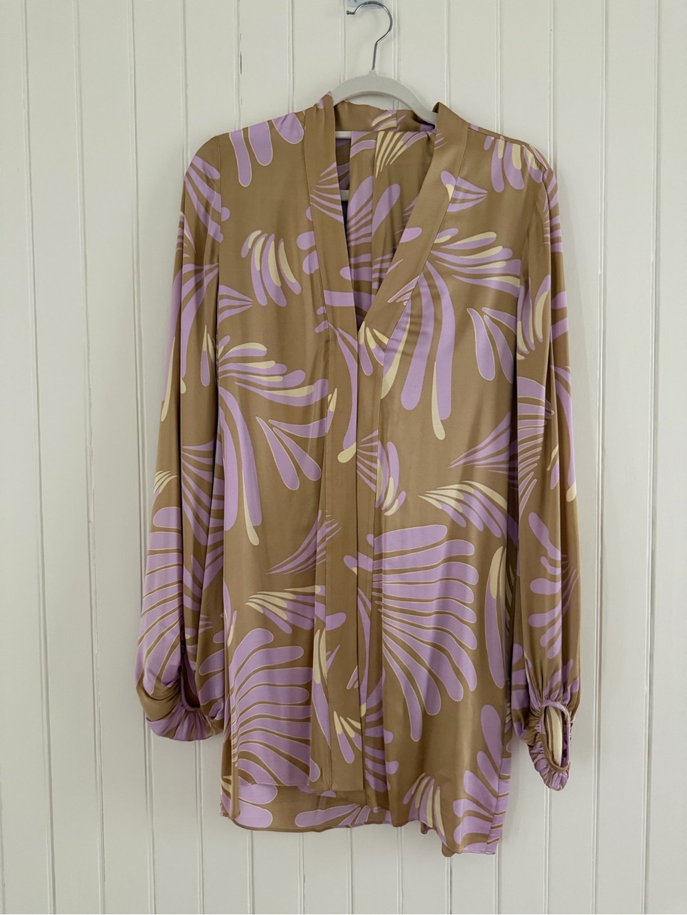 Alexis Taupe Tunic Dress with Lilac and Cream Abstract Print with optional belt!